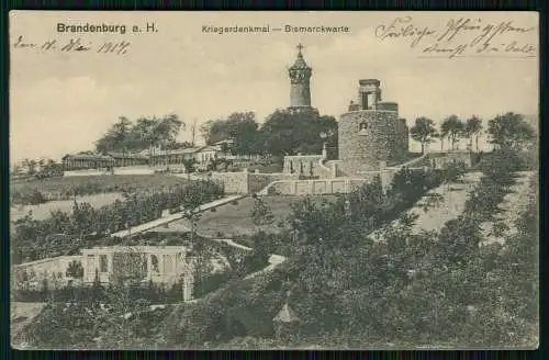 AK Brandenburg Havel, Kriegerdenkmal Bismarckwarte 1917 Feldpost gelaufen