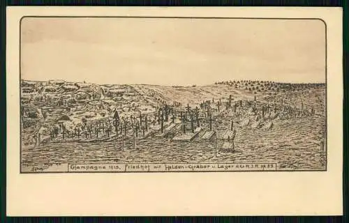 AK Champagne 1915. Friedhof mit Helden-Gräber und. Lager des R.J.R. N. 25.