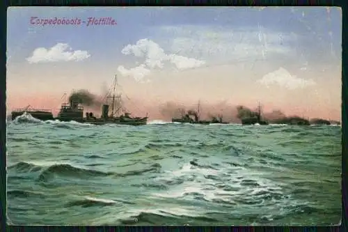 AK Deutsches Kriegsschiffe Flottillenboote Torpedobootsflottille Feldpost 1914