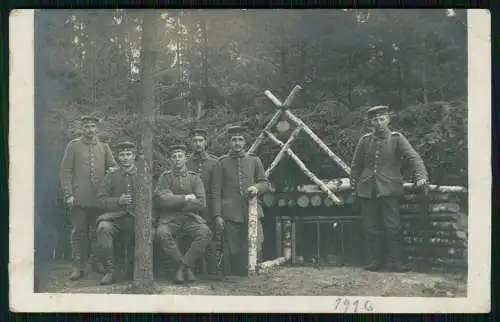 Foto AK 1.WK Soldaten Res.-Inf.-Regiment Nr. 252 Bunker Birkenholz 1916 gelaufen