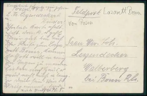 Foto AK 1.WK Soldaten im Lazarett Bonn am Rhein geschrieben von Posen 1916