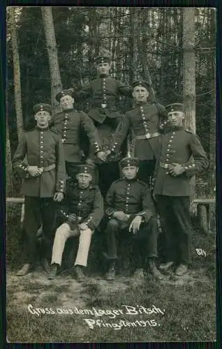 Foto AK 1. WK Soldaten Bitche Bitsch Lothringen Moselle Lager 1915 Feldpost gel.