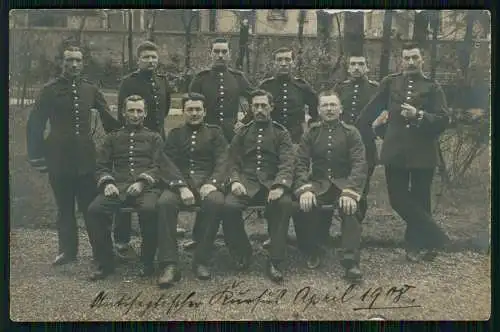 2x Foto AK Soldaten kleine Gruppe Karlsruhe Baden 1908 gelaufen Info Rückseite