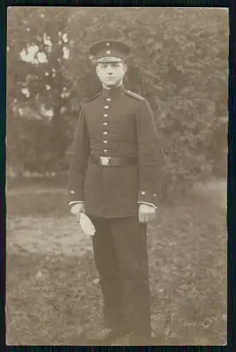 2x Foto AK Soldaten kleine Gruppe Karlsruhe Baden 1908 gelaufen Info Rückseite