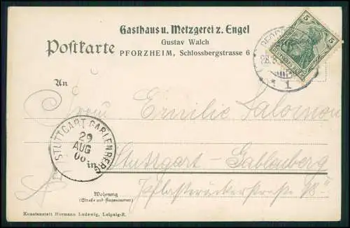 AK Pforzheim im Schwarzwald Kaiserdenkmal und Gr. Bezirksamt Turm 1908 gelaufen