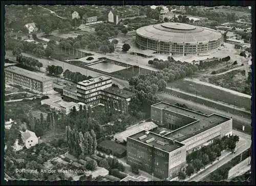 Foto und AK Dortmund Luftbild Westfalenhalle u. Gasthof Thier Pils Bier Werbung