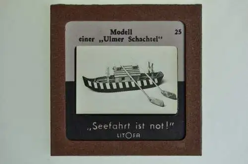 Orig. Dia Litofa 5x5 cm Modellboot einer Ulmer Schachtel