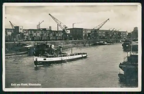 Foto AK Kehl Rhein Offenburg Hafen Dampfer Kran Boot Schlepper Lallekönig 1930