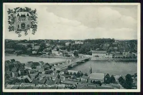 AK Krosno Odrzańskie Crossen Ostbrandenburg alte neue Oderbrücke 1935 gelaufen