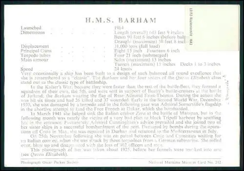 Foto AK Kriegsschiff HMS Barham Schlachtschiff Queen-Elizabeth-Kl. Royal Navy