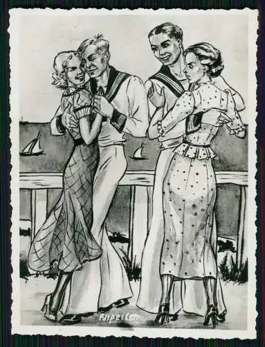 3x Foto Soldat Marine Seemann in Not - Hochzeits Nacht - Karikatur feine Damen