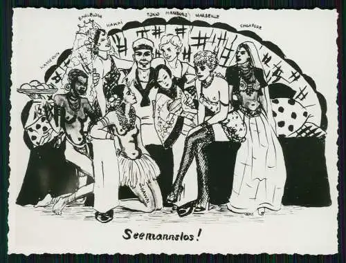 3x Foto Soldat Marine Seemann in Not Seemanns-Traum - Karikatur Freizügige Damen