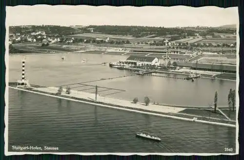 Foto AK Stuttgart Hofen - Blick über den Stausee mit Signalturm Luftbild 1938-40