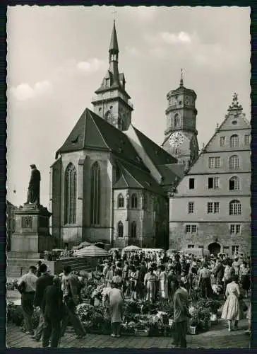 3x Foto AK Stuttgart Blick zur Stiftskirche Blumen-Markt und andere