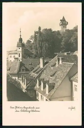 Foto AK Graz Steiermark Blick zur Stiegenkirche und dem Schloßberg Uhrturm 1941