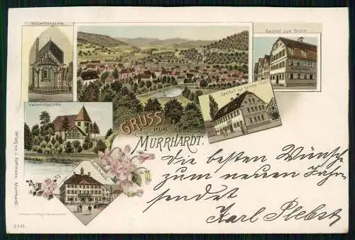 AK Litho Murrhardt Rems-Murr Gasthof zum Stern und Sonne Rathaus ..1897 gelaufen