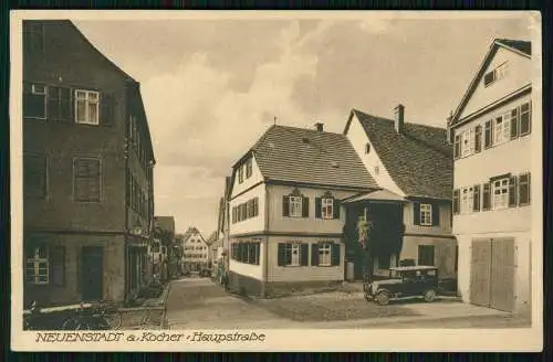 AK Neuenstadt am Kocher Württemberg, Hauptstraße PKW vor Garage 1936 gelaufen