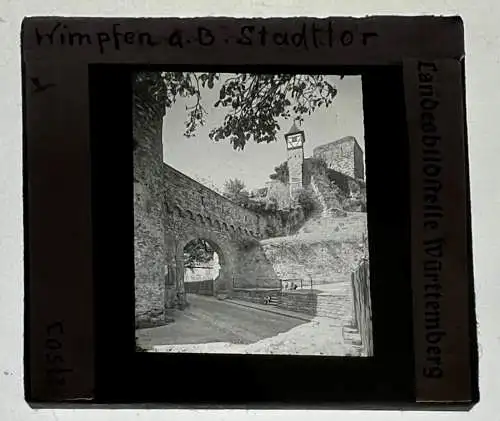 Dia 1936 Bad Wimpfen Neckar Stadttor Nürnberger Türmchen Roter Turm 5 x 5 cm BW