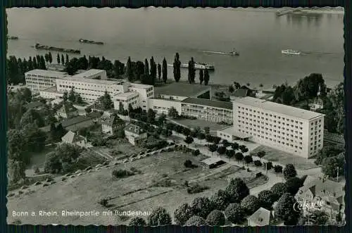 Foto AK Bonn am Rhein Rheinpartie mit Bundeshaus Fliegeraufnahme - Cekade Karte