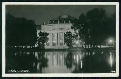 Foto AK Stuttgart Staatstheater bei Nacht Stempel Olympiade Berlin 1936 gelaufen