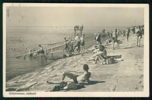 Foto AK Wilhelmshaven Niedersachsen Partie am Südstrand Badegäste Karte gelaufen