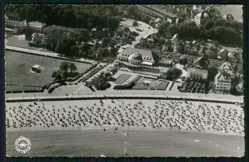 Foto AK Lübeck Travemünde, Casino Garten Strand Schöning Luftbild Karte gelaufen