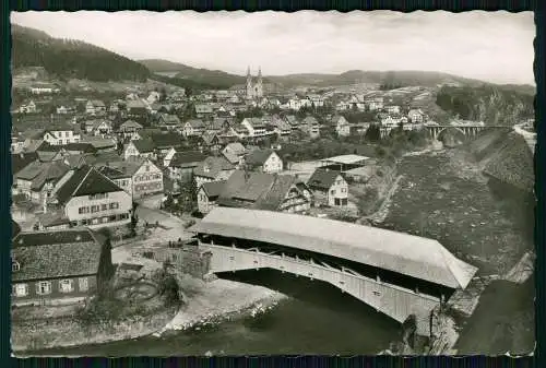 Foto AK Forbach im Murgtal Panorama vom Ort überdachte Holzbrücke Karte gelaufen