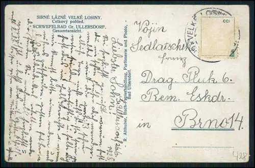AK SCHWEFELBAD Gr. ULLERSDORF SIRNÉ LÁZNĚ VELKÉ LOSINY Celkový pohled 1938 gel.