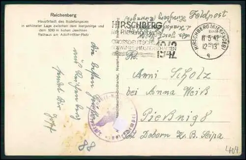 Foto AK Liberec Reichenberg Stadt Adolf Hitler-Platz Rathaus 1943 gelaufen