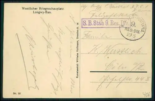 AK 1. WK Feldpost-Karte - Westlicher Kriegsschauplatz. Longwy-Bas. 1916 gelaufen