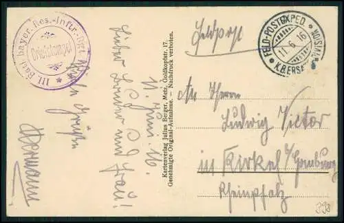 AK 1. WK Feldpost-Karte  Verdun Lothringen Meuse 1916 gelaufen