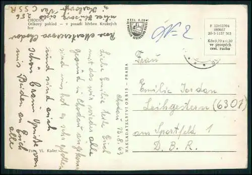 Foto AK Chodov Chodau Celkový pohled v pozadí hřeben Krušných hor