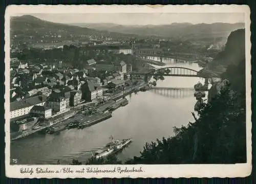 Foto AK Tetschen-Bodenbach an Elbe mit Raddampfer Schmilka Schlepper Schäferwand