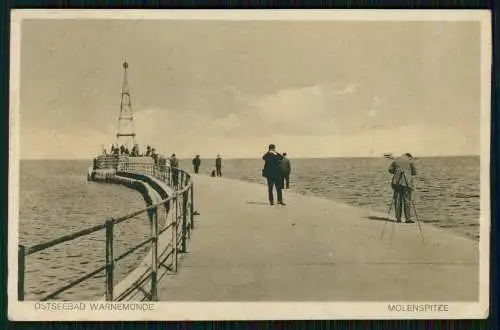 2x AK Ostseebad Warnemünde Rostock an der Molenspitze und Brandung an der Mole