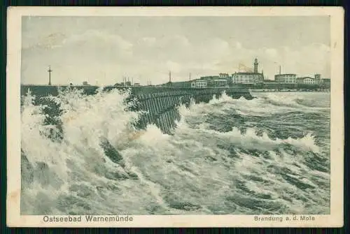 2x AK Ostseebad Warnemünde Rostock an der Molenspitze und Brandung an der Mole