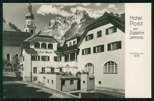 Foto AK Lermoos in Tirol Hotel Post Blick auf die Zugspitze  Foto Risch-Lau 1273