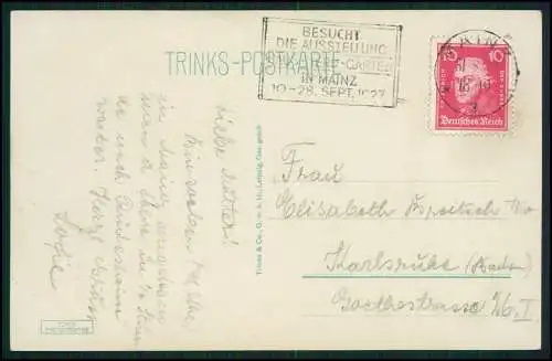 Foto AK Mainz am Rhein Panorama gegen Norden - 1927 gelaufen Trinks Postkarte