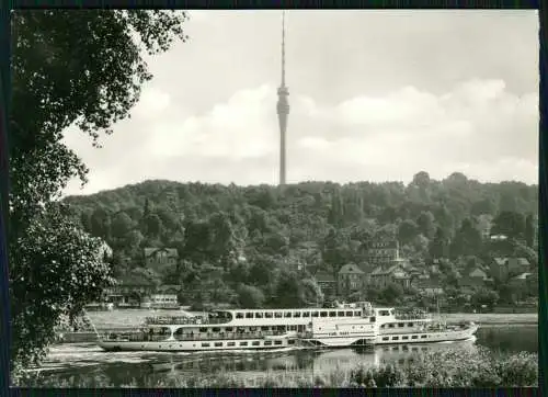 Foto AK Dresden Weiße Flotte Luxusmotorschiff Karl Marx am Fernseh- und UKW-Turm