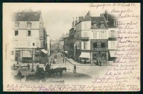 AK Compiègne Oise, Rue Solférino, Kutsche Geschäfte Passanten .... 1902 gelaufen