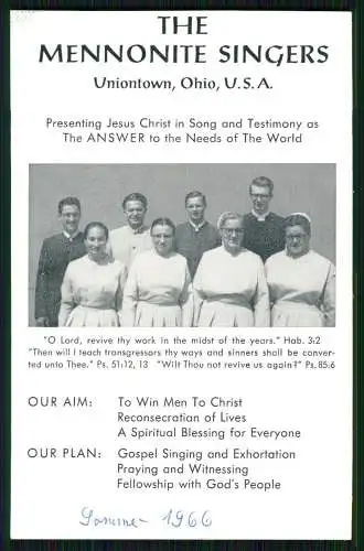 2x Karte mit Sänger THE MENNONITE SINGERS Jesus Christ Uniontown, Ohio, U.S.A.