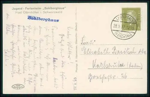 Foto AK Ottenhöfen im Schwarzwald, DJH Jugendherberge Sohlberghaus 1932 gelaufen