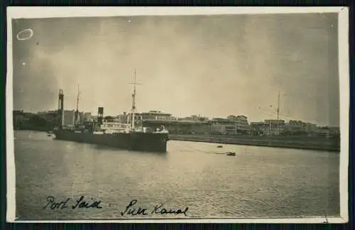 5x Foto AK Port Said Ägypten, Wasserstrasse, Suezkanal Schiffe Ansichten 1928