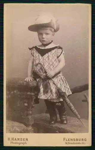 CDV Foto Standportrait Mädchen Regenschirm - H. HANSEN FLENSBURG Norderstr. 51