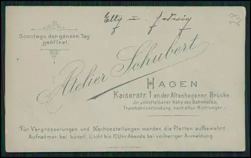 CDV Foto Geschwister Mädchen -  C. Schubert, Hagen, Kaiserstrasse 1
