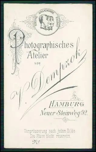 CDV Foto feine Dame - Fotografie V. Dempzok, Hamburg, Neuer Steinweg 92