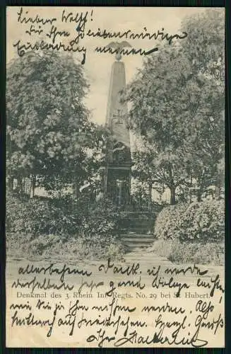 AK Denkmal des 3. Rheinischen Inf.-Regts. No. 29 bei St. Hubert 1904 gelaufen