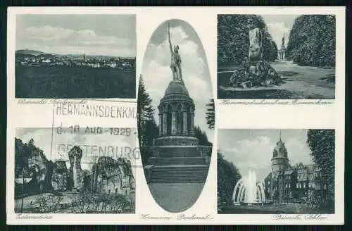 AK Detmold Lippe 1929 Stempel Grote Schwert-Inschrift Hermann Deutsche Einigkeit