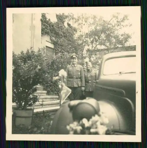 4x Foto WK II Wehrmacht Soldat schmückt mit Blumen Fahrzeug PKW 1941 WH-707366
