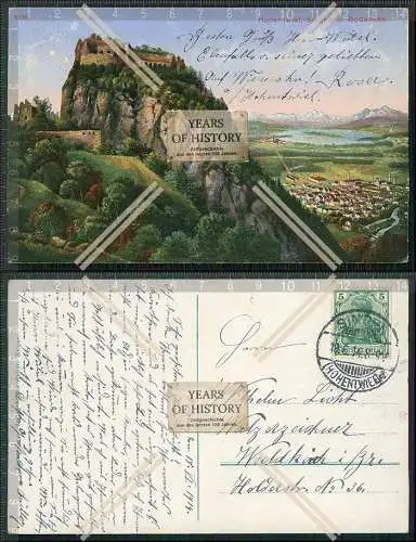 AK Singen Hohentwiel Blick auf den Bodensee Untersee mit Konstanz 1914 gelaufen