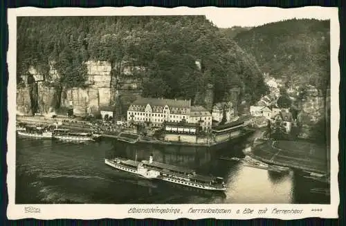 Foto AK Elbsandsteingebirge Herrnskretschen Elbe Dampfer Leipzig und Rathen 1936